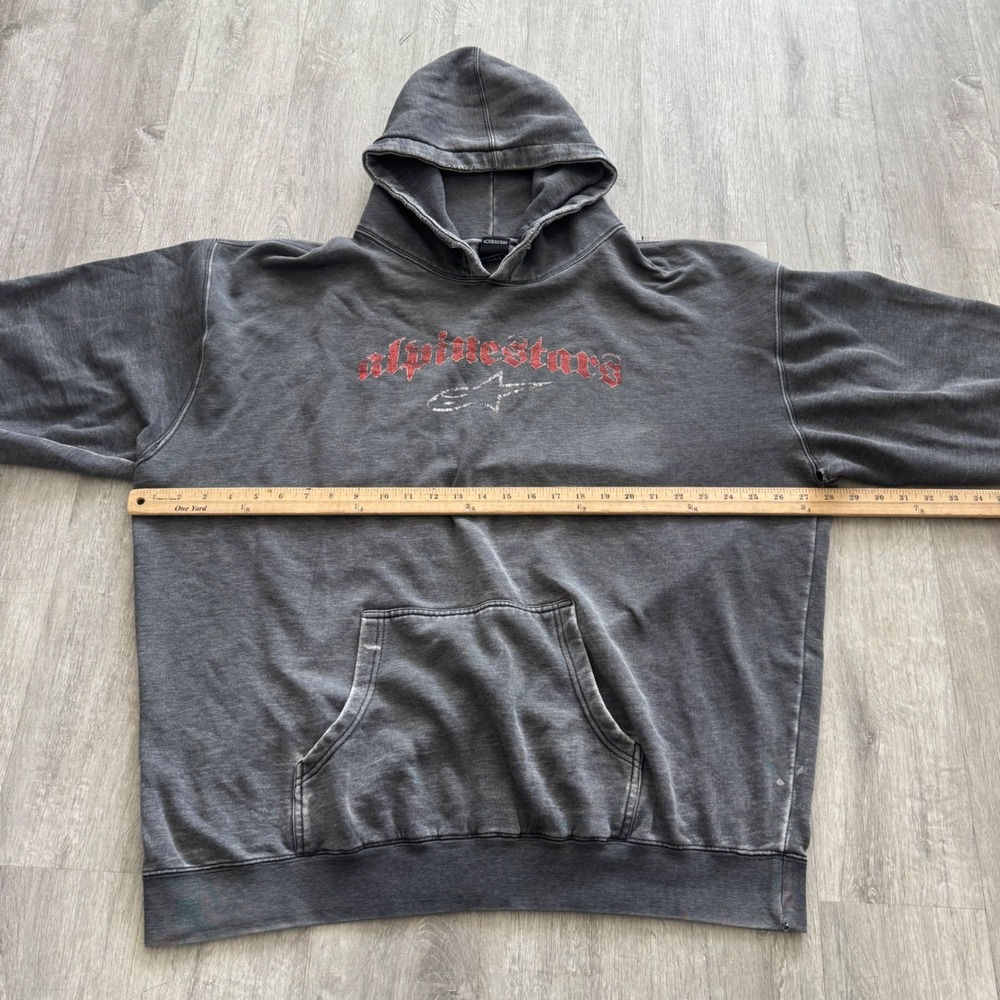 Alpinestars Vintage Hoodie XXL Gray Distressed Moto Gothic Logo Pullover - Picture 6 of 9